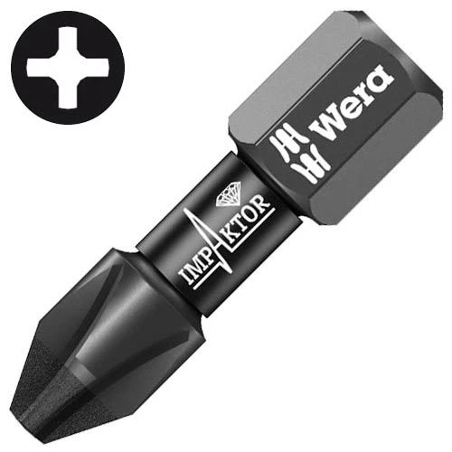 5x WERA 25mm IMPAKTOR PH2 PHILLIPS 2 Diamond Impact Drill Driver Screwdriver Bit