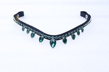 Emerald Green Crystal Leather Bridle Snap Brow-Band For Horse Bridle.