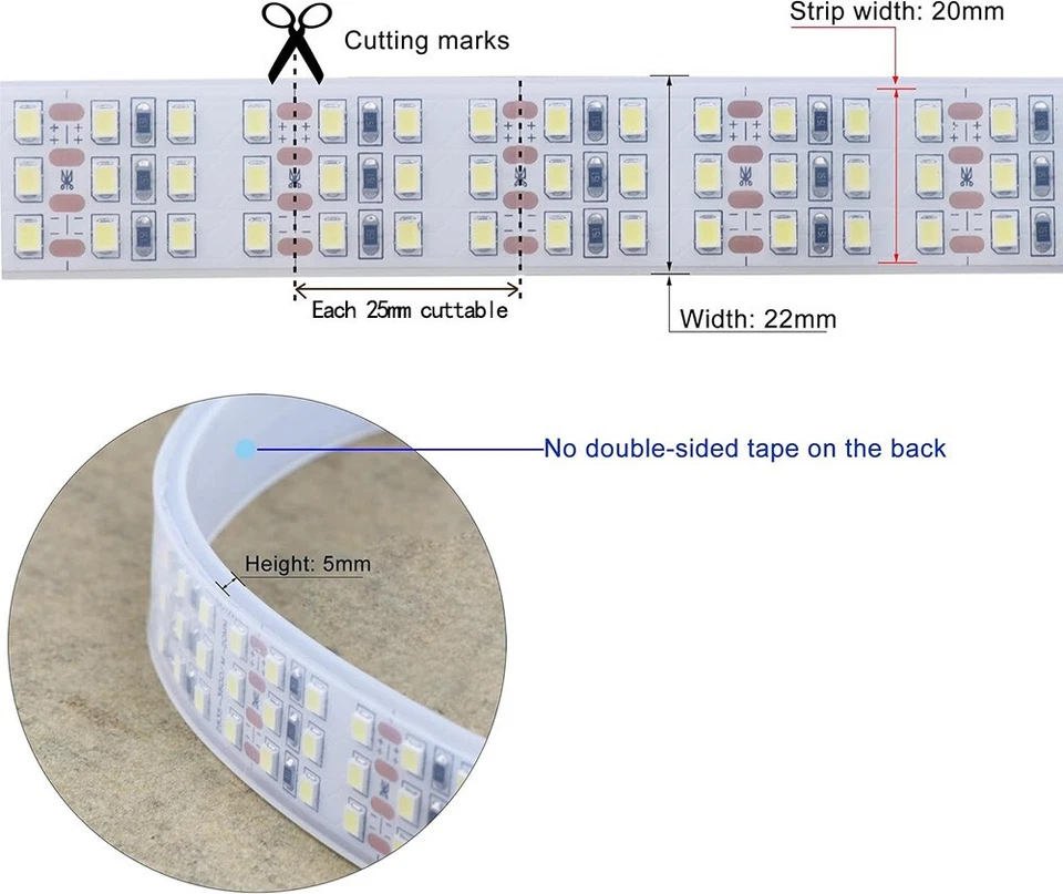 High Brightness SMD2835 Three Row 360Leds/m 12V 24V Waterproof Flexible Led Tape - Image 4 of 4