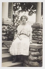 1910s Woman Americana Portrait Victorian Dress Vintage Antique RPPC Postcard