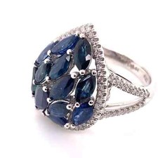 Royal Blue 4.27CT Marquise Cut Sapphires With White Shiny CZ Magnificent Ring
