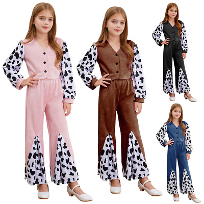 DE Mädchen Button Down Crop Top und Bottom Flare Pants Cowboy Cowgirl Kostüm