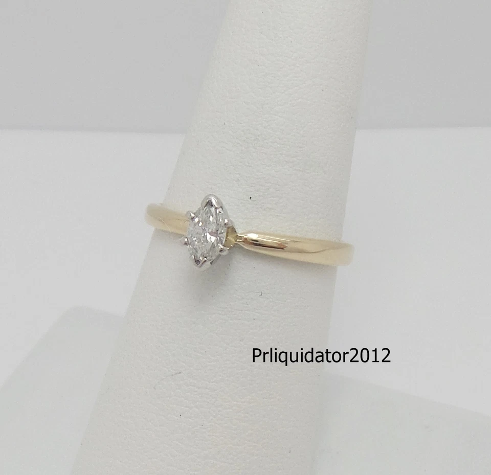 1/3CT Natural Marquise Diamond Solitaire Engagement Wedding Ring 14K Yellow Gold - Image 3 of 4