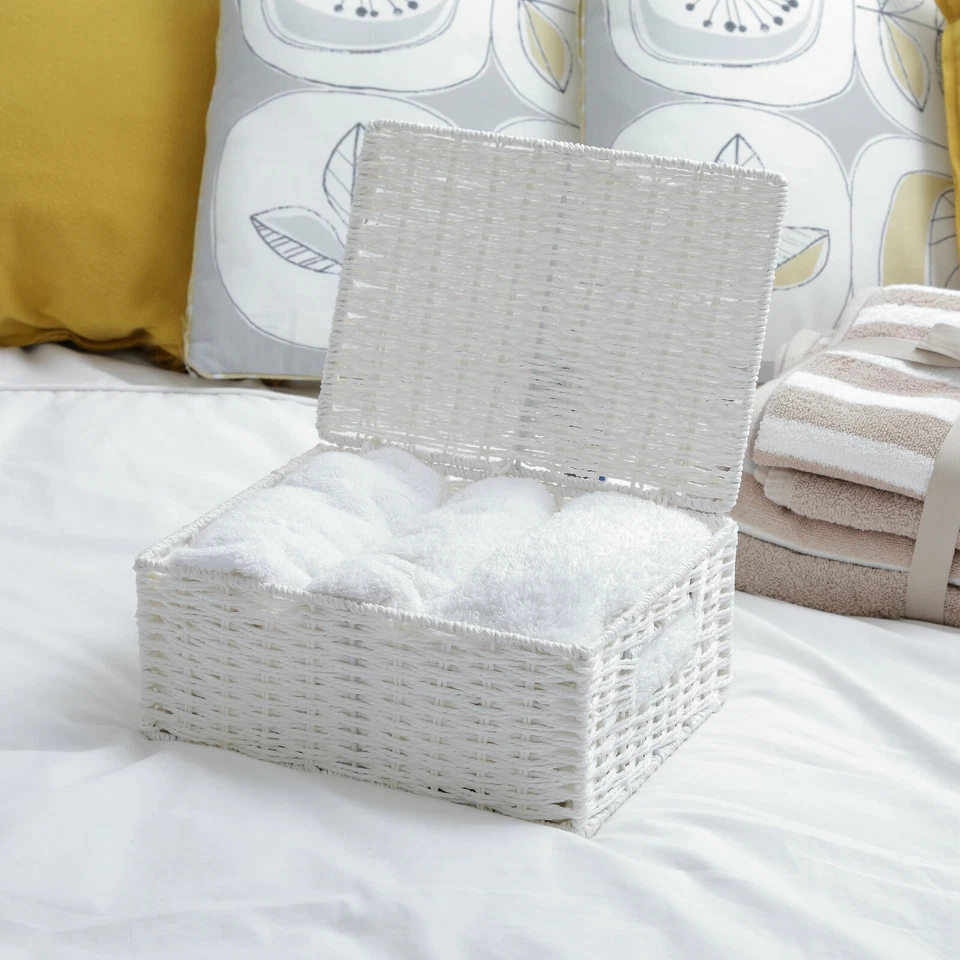 Arpan Hamper Storage Basket Box White Medium Paper Rope Box With Lid - Image 2 of 4