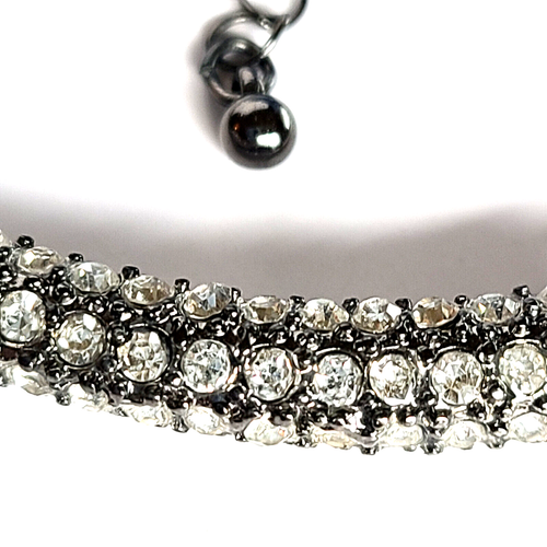 Gun Metal Cuff Bracelet With Pavé Rhinestones Designer Silver-Tone Signed C - Picture 5 of 14