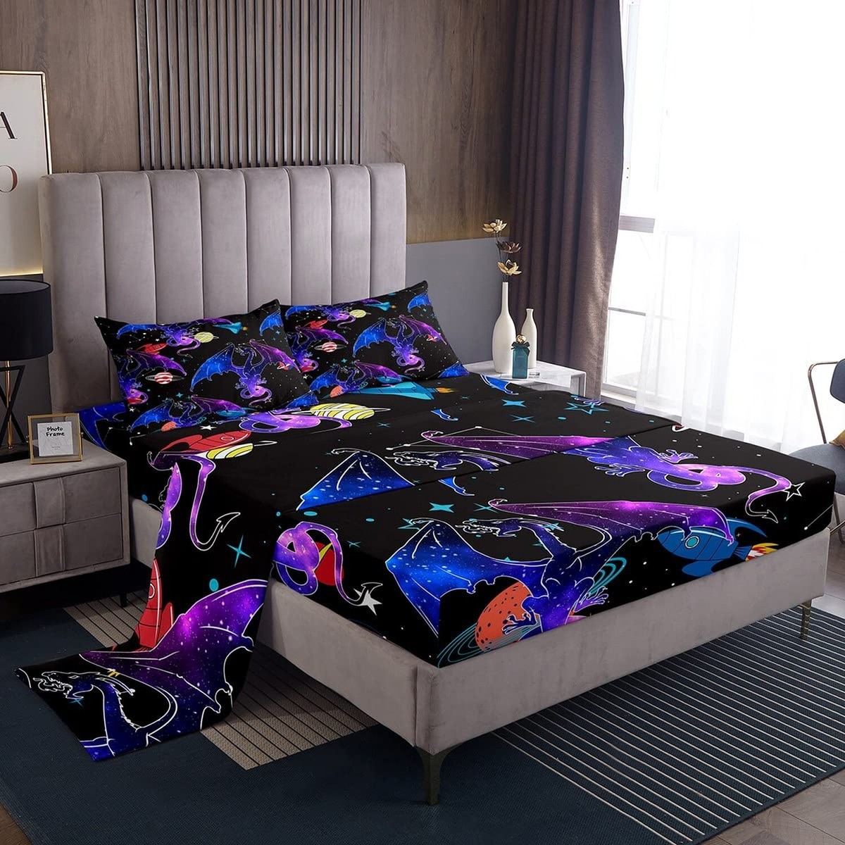 Feelyou Galaxy Dragon Sheet Set Outer Space Starry Sky Bed Sheets for Kids 