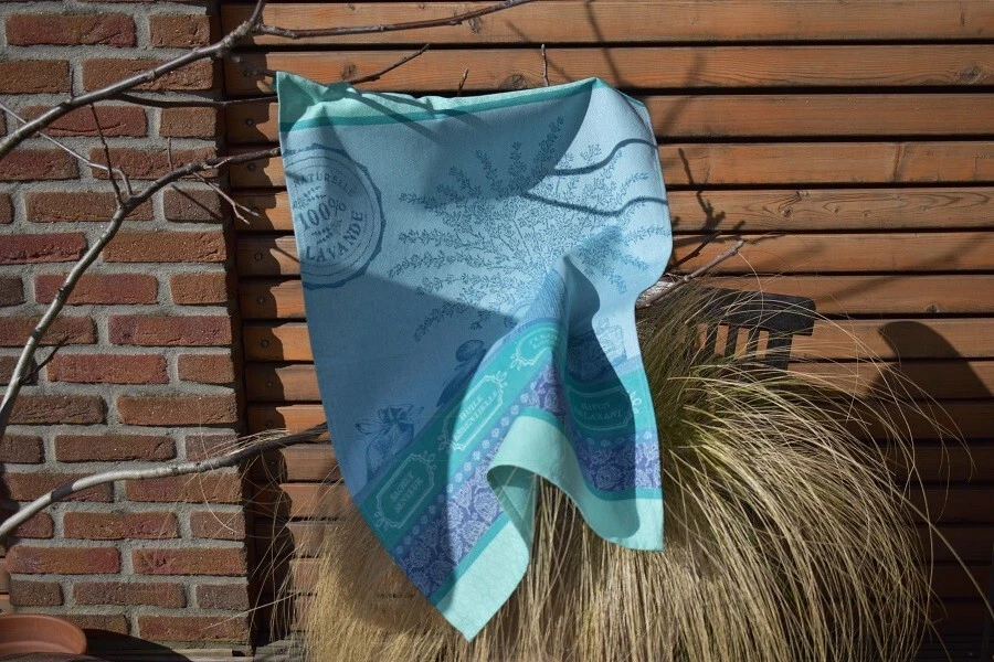 Geschirrtuch Baumwolle Jacquard 50x70 cm türkis Lavendelmotive aus Frankreich - Bild 4 von 4