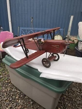 Hand Carved Wooden Red Baron Biplane