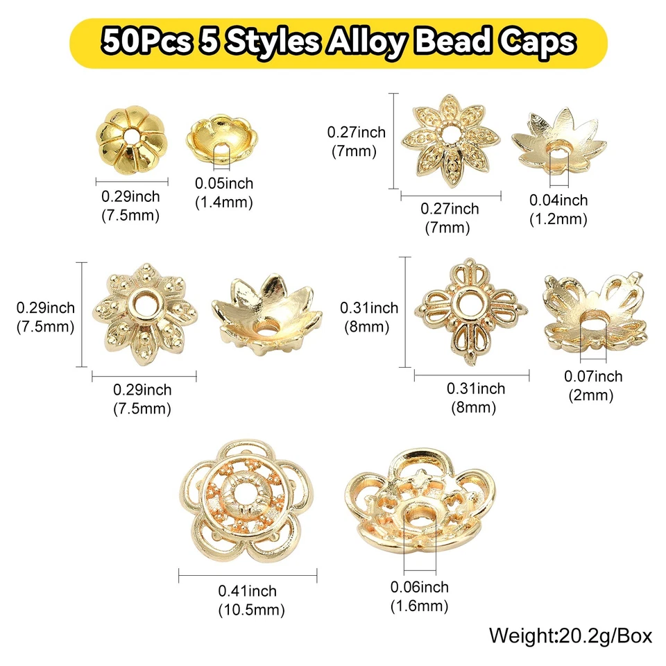 50x Alloy Golden Flower Bead End Caps Spacer Beads for DIY Jewelry Making - Image 4 of 4