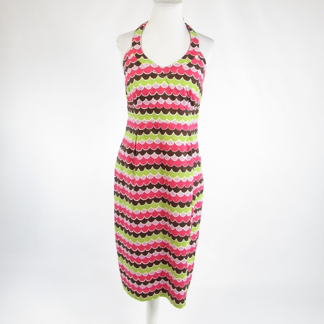 Light green brown geometric 100% cotton BODEN halter neck sun dress 10 10L | eBay