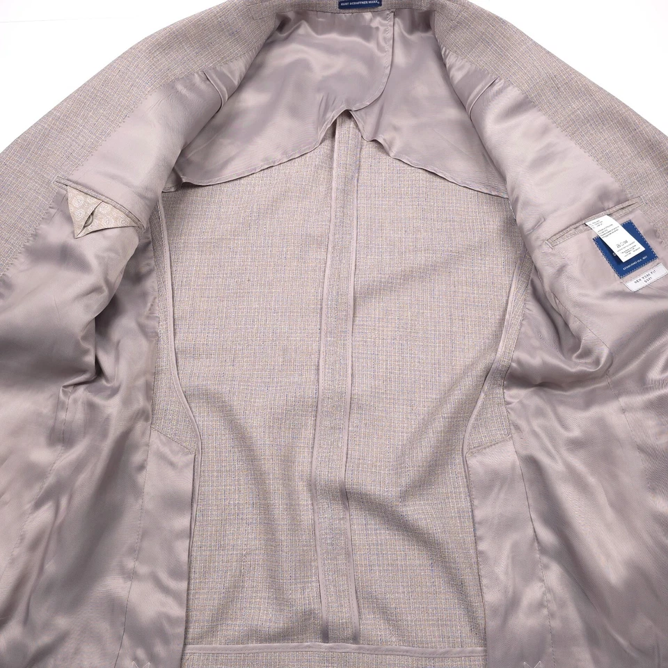 $698 Hart Schaffner Marx Beige Mini Cuadros Abrigo Deportivo Blazer Chaqueta Para Hombres Talla 44L Foto 3 de 4