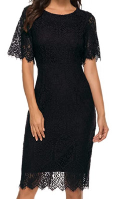MEROKEETY - Floral Lace Cocktail Dress w/ Sleeves - BLACK - Large - NEW |  eBay