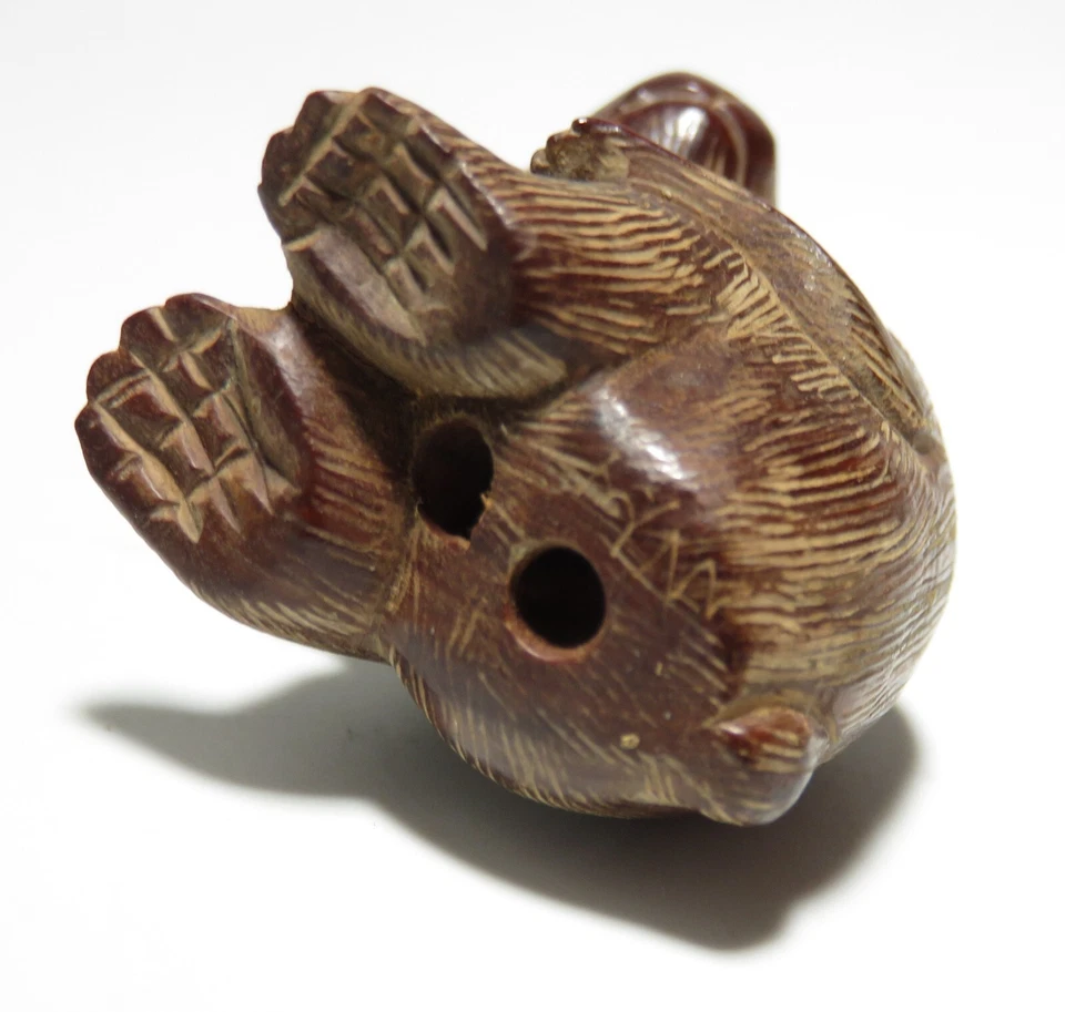 Antiguo mono de madera Netsuke firmado Foto 3 de 4