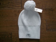 UGG Ivory Yarn POM Cardi Stitch WOOL Blend Knit Beanie HAT Womens ONE SIZE NEW