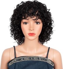 Short Curly Human Hair Wigs For Black Women Short Water Wave Wigs with Bangs