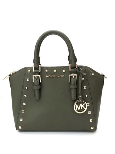 Michael Kors * Ciara Studded MD Messenger Leather Bag in Olive Green 35T8GC6M2L - Picture 1 of 10