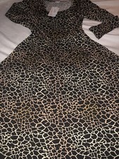 LuLaRoe Ryane Long Sleeve Empire Waist Dress Brown Animal Print 10/12 8 Giraffe