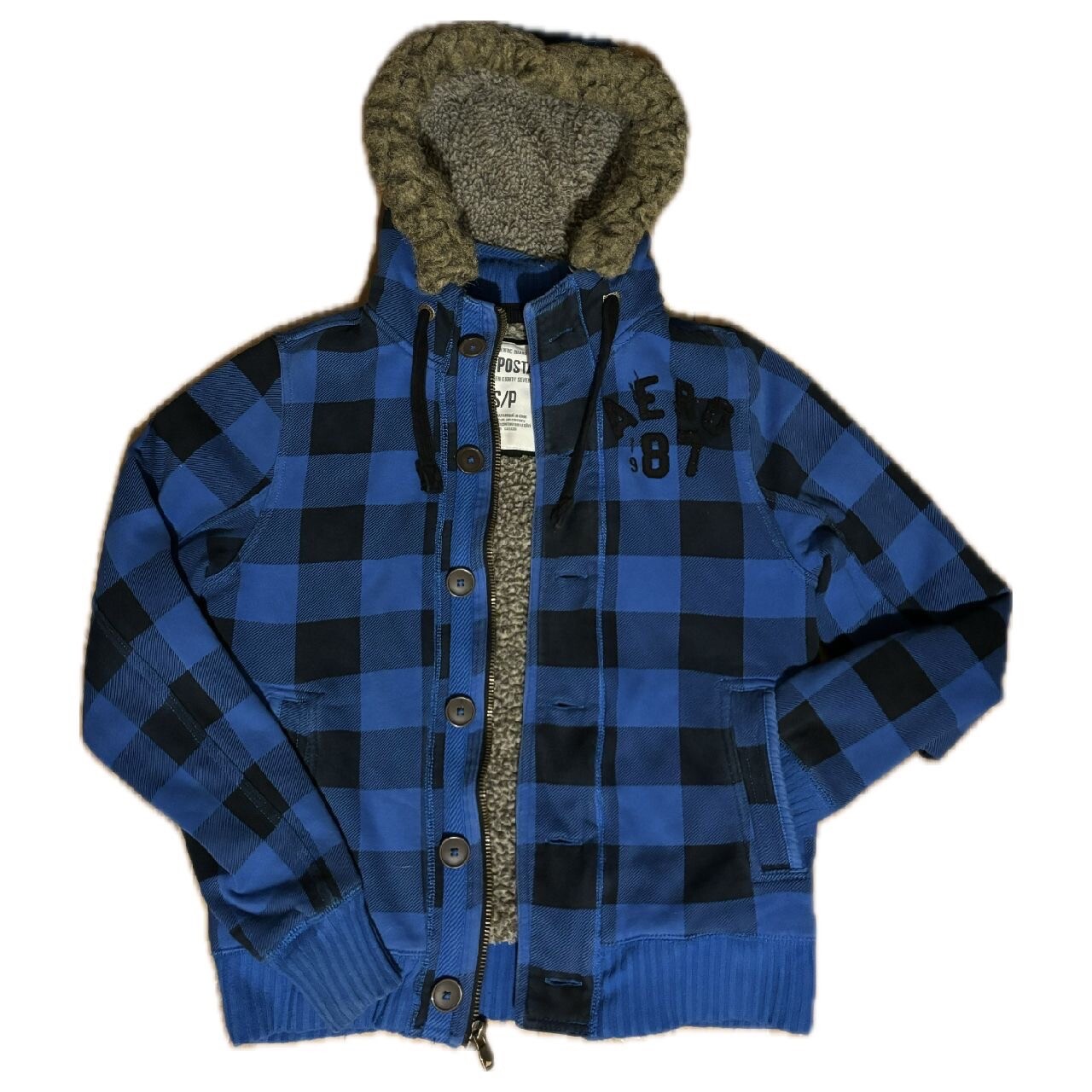 Y2K Aeropostale FurLined Blue Plaid Jacket Eskimo Ho… Gem