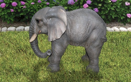 Standing Elephant W/Trunk down Animal Statue Garden Backyard Decor Wild Animal