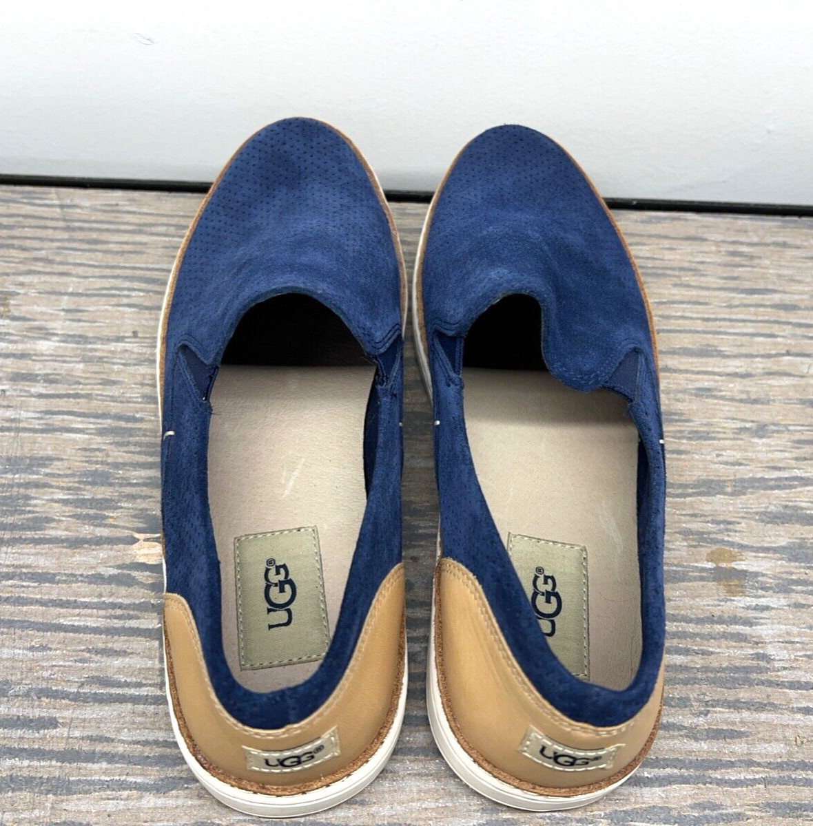 Ugg Adley Navy Perforated Suede Leather Almond Toe Sl… Gem