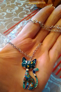 Collier Femme Pendentif Chat Metal Bleu Neuf Ebay