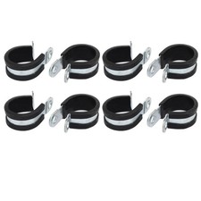 25mm Dia Rubber Lined R Shaped Zinc Plated Pipe Clip Cable Clamp 8pcs