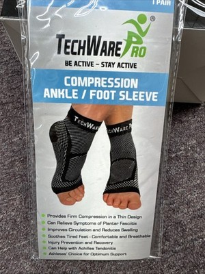 TechWare Pro Compression Ankle Foot Sleeve Size S/M Unisex Men Or Women Black