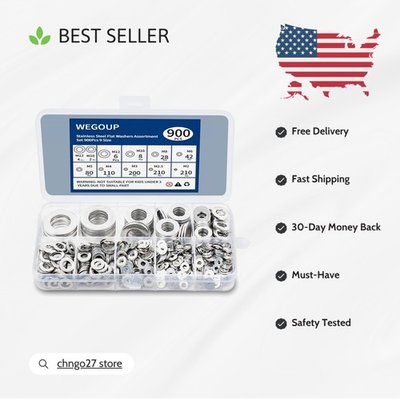 #ad #ad Quality 900 Pcs Assorted Flat Washers in 9 Sizes Corrosion Resistant Steel $10.99