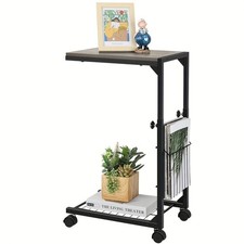 Adjustable C Table on Wheels, Mobile Side End Stand for Couch, Bed, Small Room