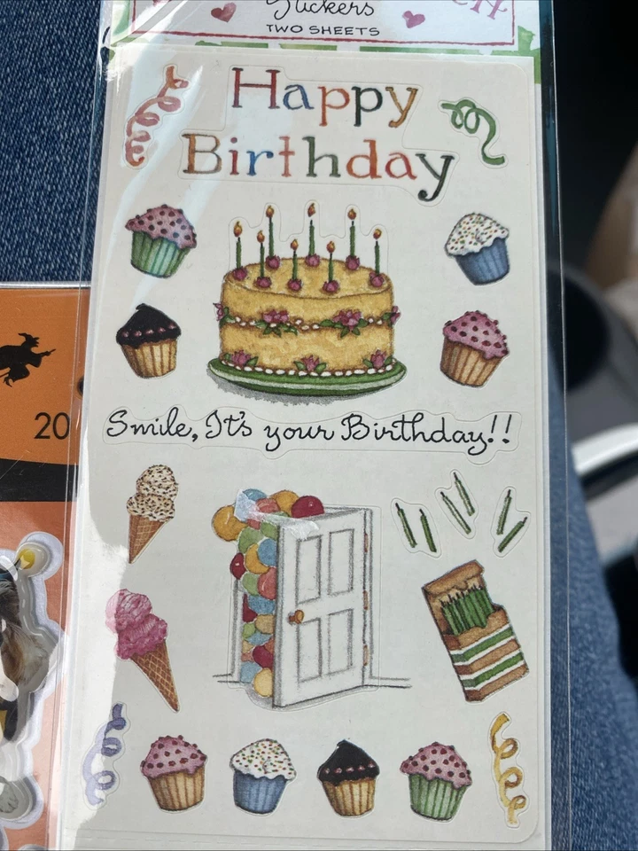 LOT OF 2 STRIPS VINTAGE Susan Branch Stickers Happy Birthday New Sealed Pack - Image 2 of 2