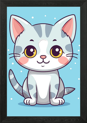 Gerahmtes Wandbild Kawaii Katze Poster Leinwanddruck Bild