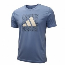 adidas Mens Monogram Tee Light Blue Round Neck Short Sleeve Logo Size M