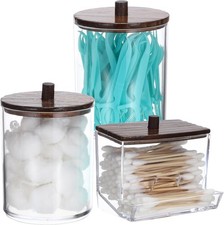3 Pack Acrylic Cotton Ball Holder Clear Qtip Holder Bathroom Canister Storage