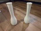 Milk Glass Ribbed Bud Vase Scalloped Rim Set of 2 White 8.75 Vintage