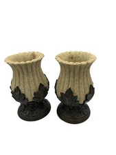 Pair of Vintage-Sytle Flower VAses with Bronze Leaf Detain