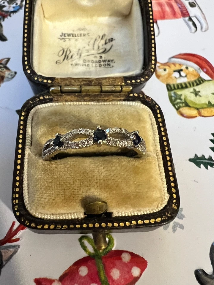 Anillo Vera Wang oro blanco 18 quilates diamantes y zafiro sello 3,2 g Foto 2 de 4