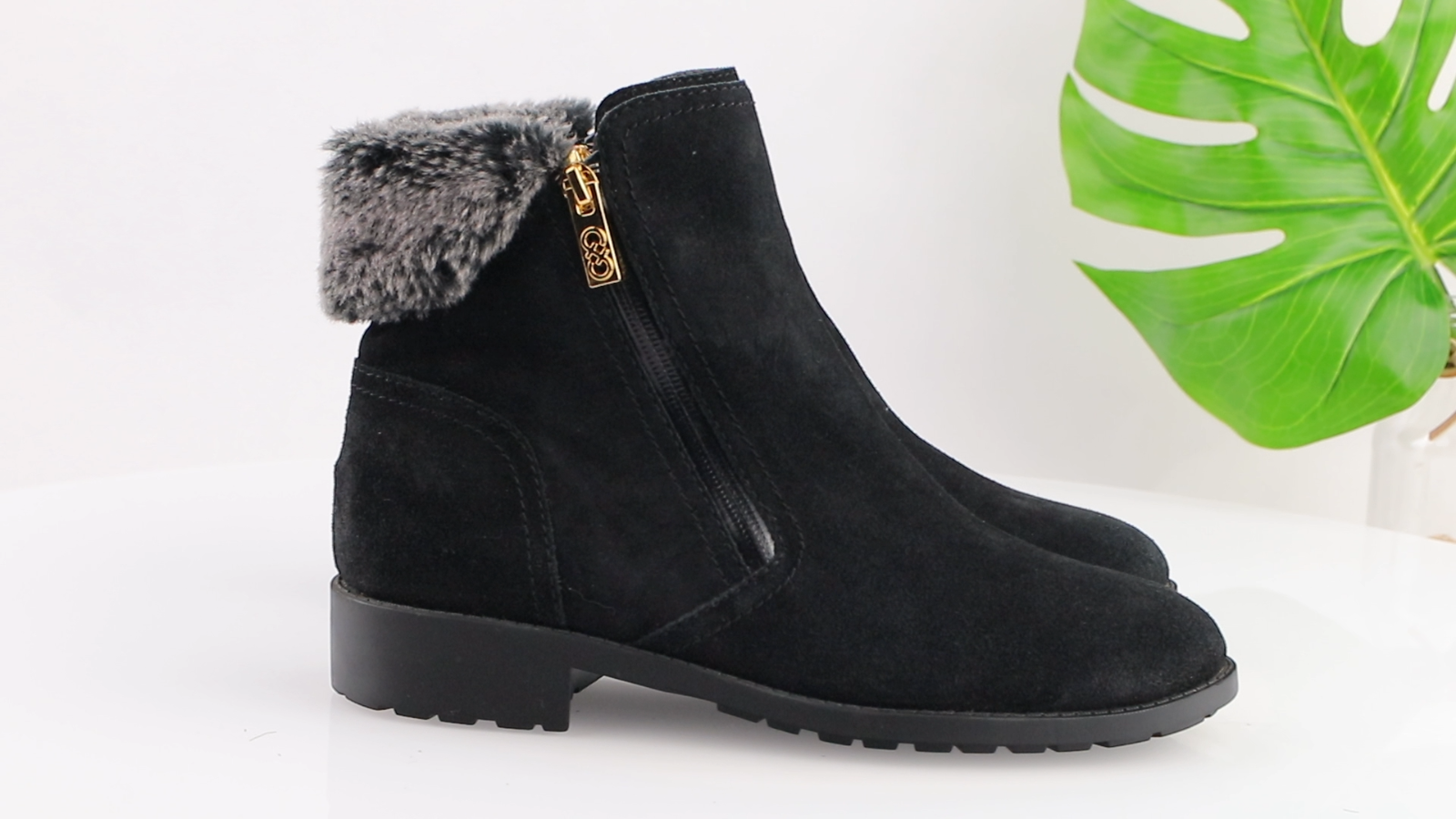 SAOLA Stivaletto Cole Haan donna Quinney taglia 10 impermeabile nero scamosciato pelliccia suola strappo