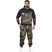 Mens Tracksuit Camouflage Hoodie Sweatpants Gents Gym Exercise Adults Fashion