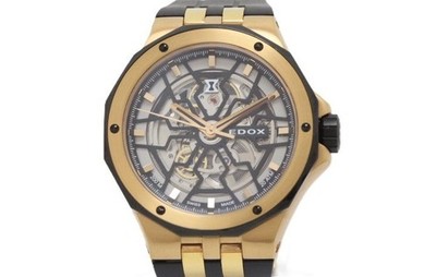 EDOX Delfin 85303 Automatic Skeleton Dial Men Rubber Band Box Papers Wristwatch