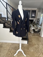 Ralph Lauren Polo 70s Navy Double Breasted Blazer Covered In Bullion Patches S