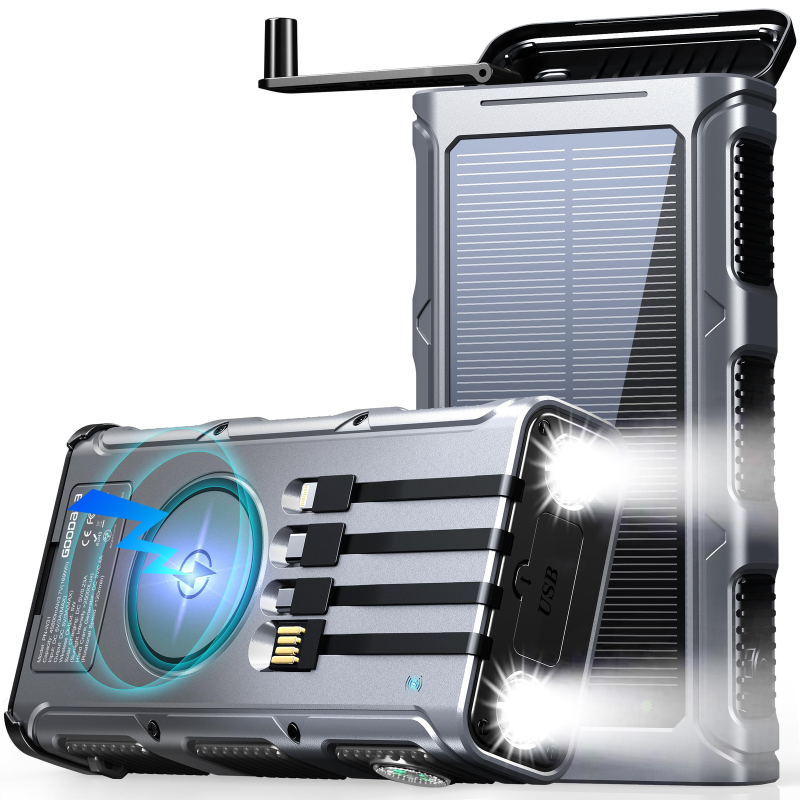 GOODaaa Power Bank Wireless Charger 45800mAh Built in Hand Crank and 4 Cables...