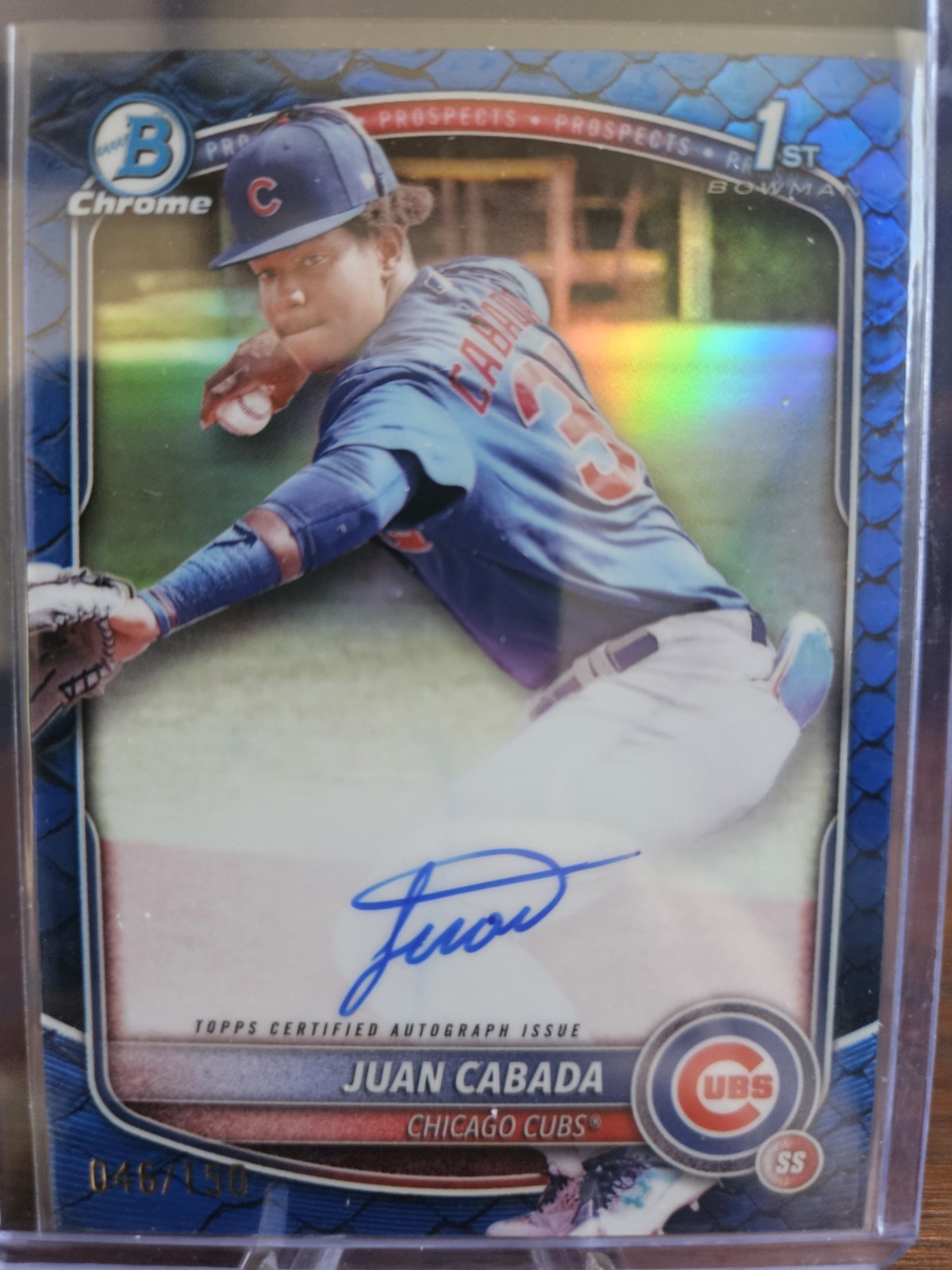 2025 Bowman Chrome Juan Cabada Reptilian Blue Refractor Auto /150 Cubs CPA-JC