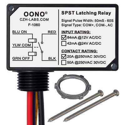 AC/DC 12V SPST 20Amp 250Vac/30Vdc Latching Relay Module, Plastic Enclosure Wi...