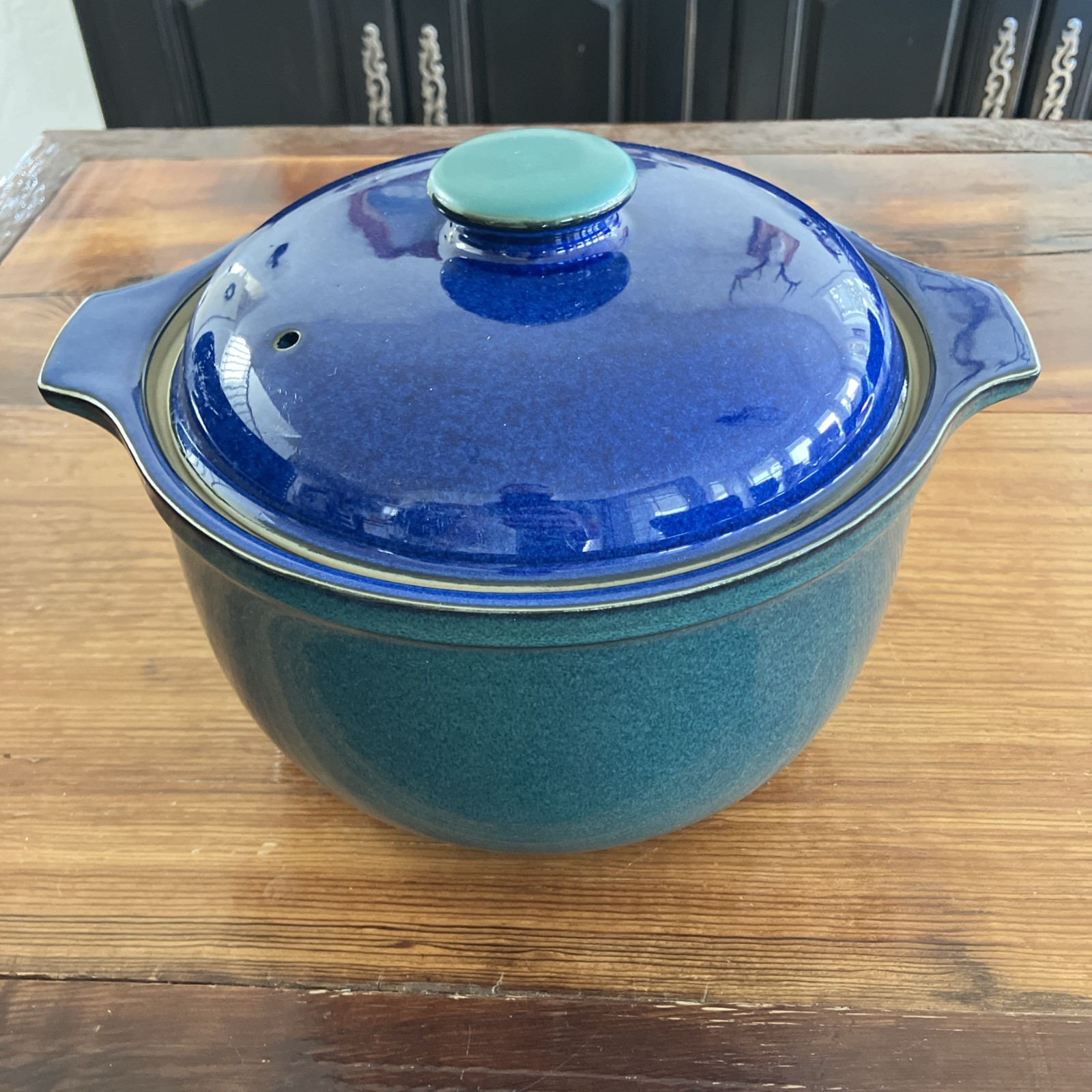 Denby England Blue Green Stoneware 8” Covered Casserole Serving Dish