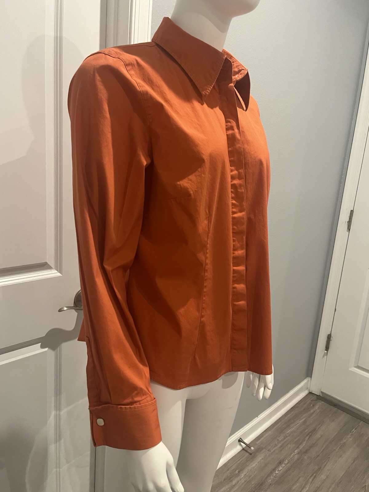 Talbots Stretch Orange Solid Long Sleeve Button D… - image 4