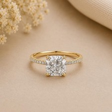 1.50CT Cushion Cut Moissanite Lab Created Hidden Halo Pave Set Engagement Ring