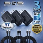 3 Pack 25w USB-C Fast Wall Charger+6ft Cable For Galaxy S25 S24 S23 S22 Ultra +