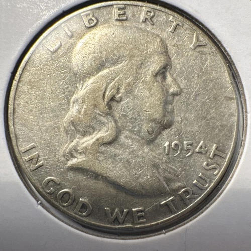 1954d Franklin half dollar with possible dd see close up d over s mint mark