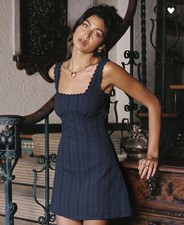 Princess Polly Navy Blue Mini Dress Lace Trim Scoop Neck Sleeveless US 8