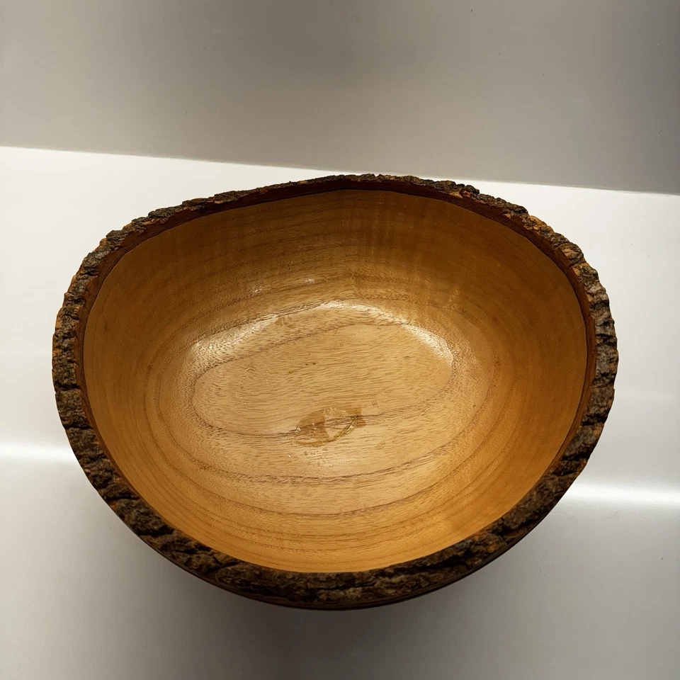 Tazón de madera decoración del hogar borde áspero natural corteza Foto 3 de 4